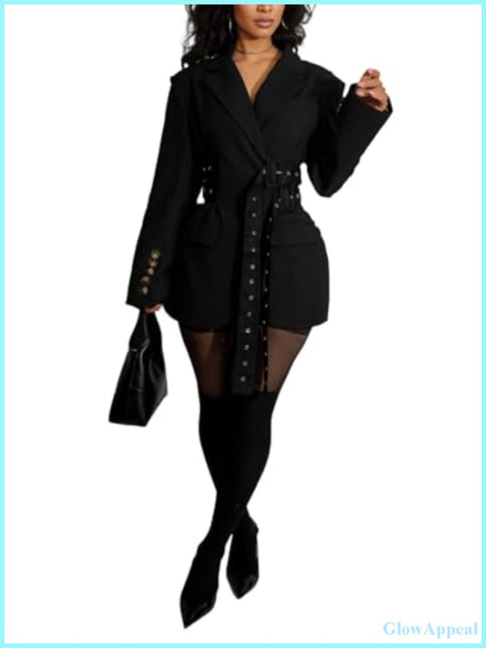 Belted Blazer Dress Long Sleeve Lapel Business Coat